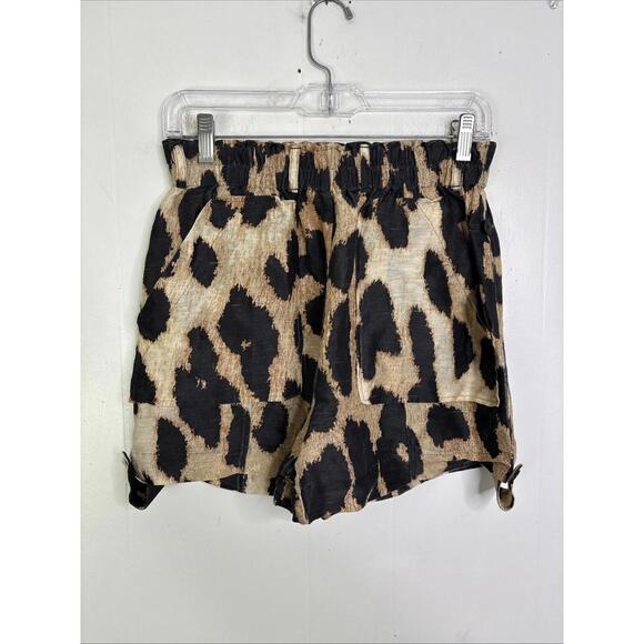 Ganni Pants - Ganni Shorts Womens 36 Small Linen Silk Leopard Lightweight Stretch Waist